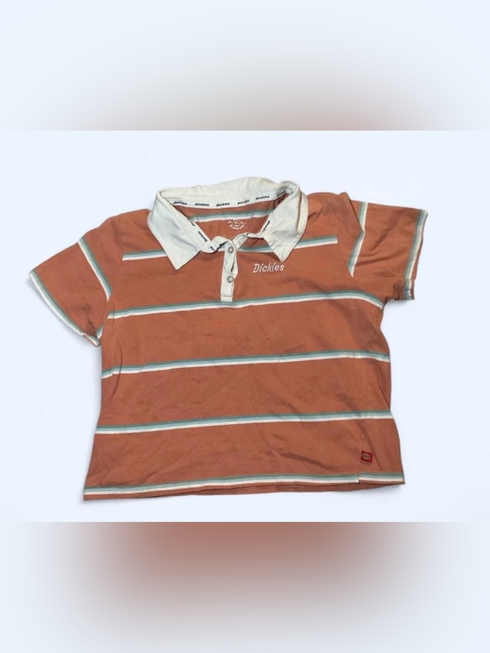 Dickies Women Striped Polo Shirt in Rust Size XL